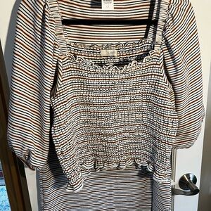 LOFT Striped Smocked Top with Matching Skirt